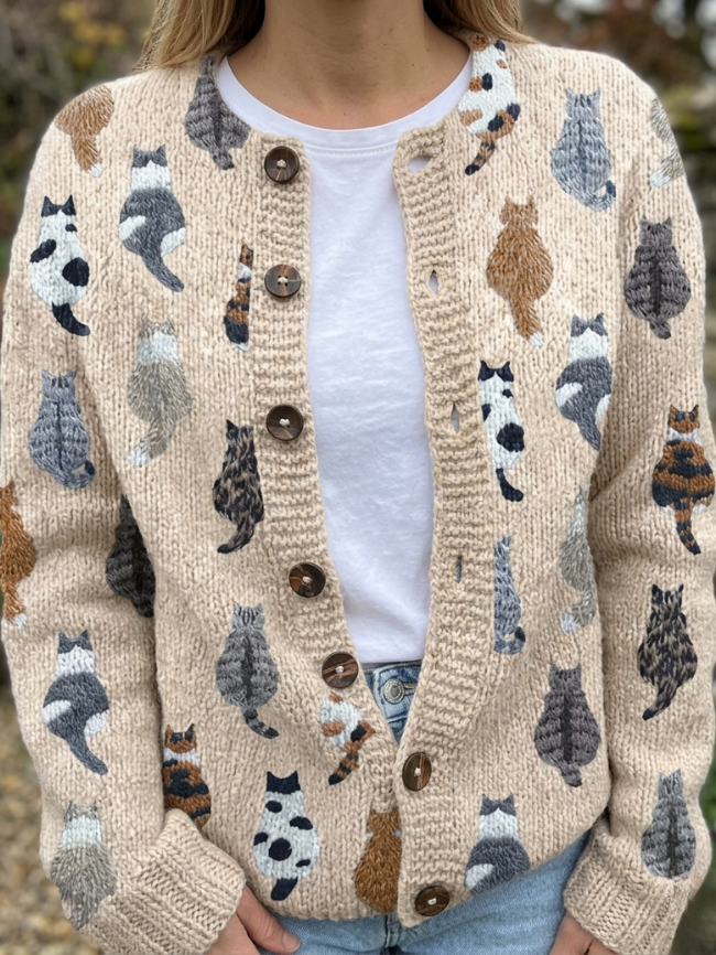 Sofia - Cárdigan con Estampado de Gatos